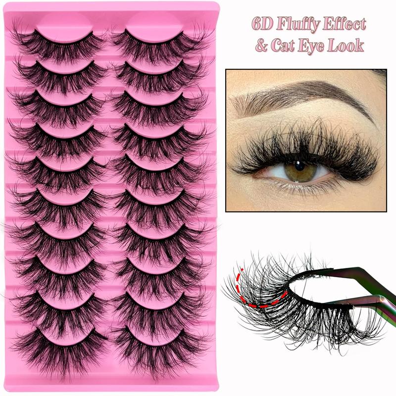 10 Pairs Cat Eye False Eyelashes, Natural Look Fluffy Curly Thick Faux Eyelashes, Portable Makeup Tool For Women, Christmas Gift