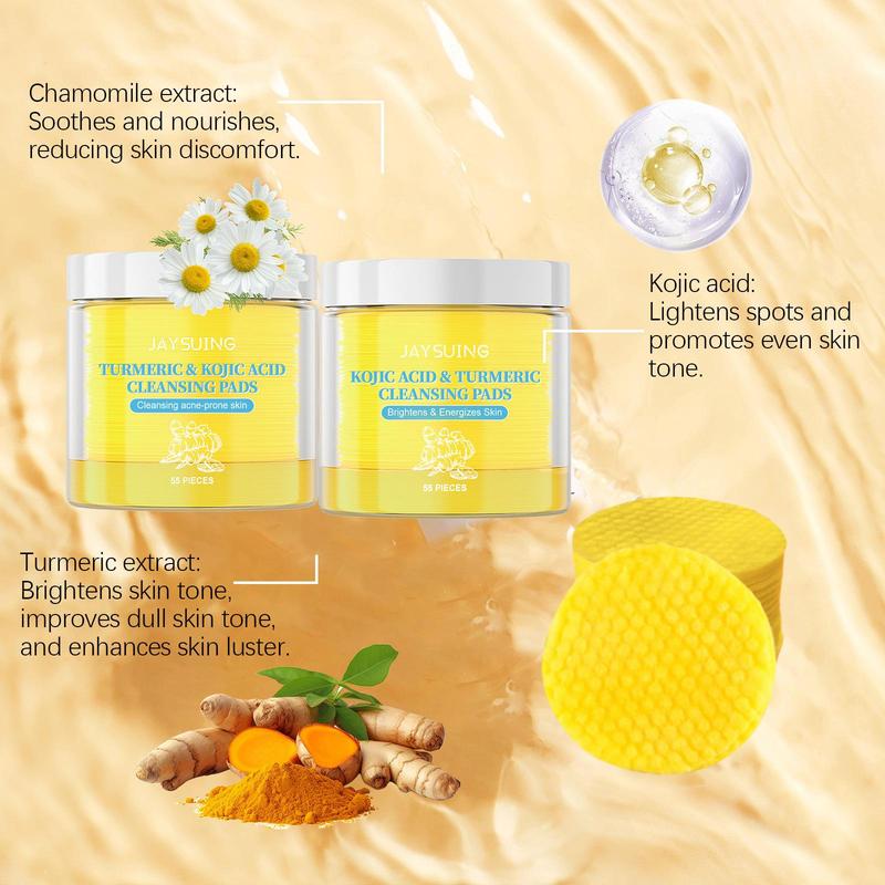 Turmeric & Kojic Acid Cleansing Pads, 1 Box Gentle Exfoliating Brightening Facial Pads, Facial Skin Care Product for All Skin Types