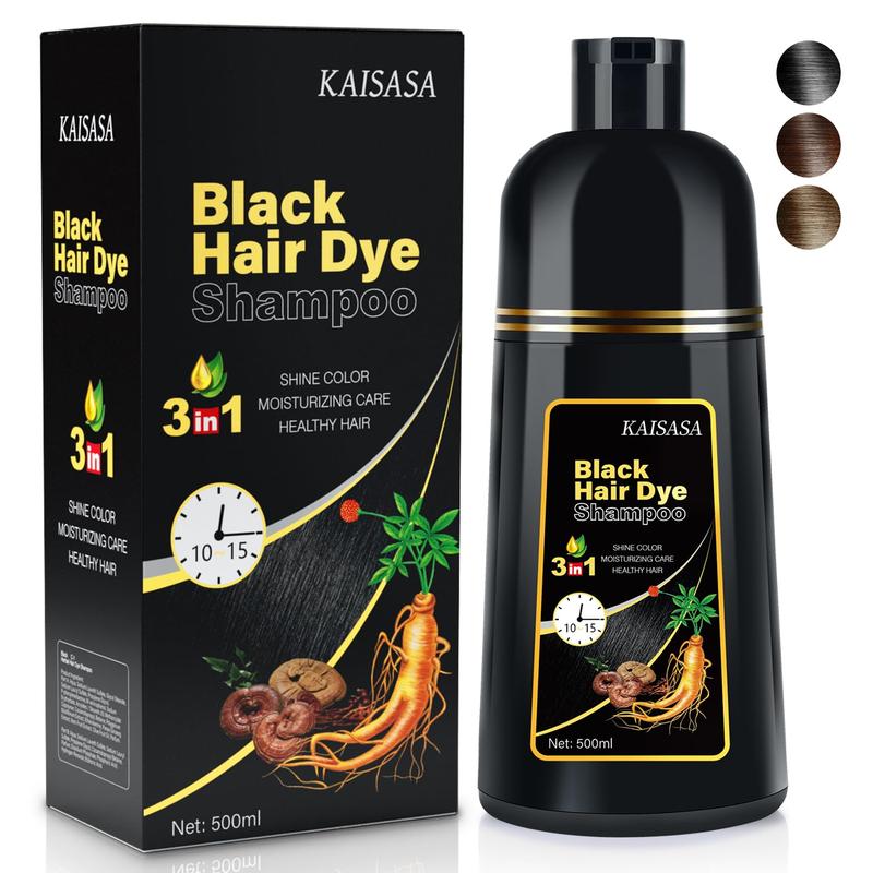 KAISASA Black Hair Dye Shampoo 3 in 1,Can cover gray hairs,Herbal Ingredients,Contains Ginseng Extract,Natural Haircoloring, Plant Haircare