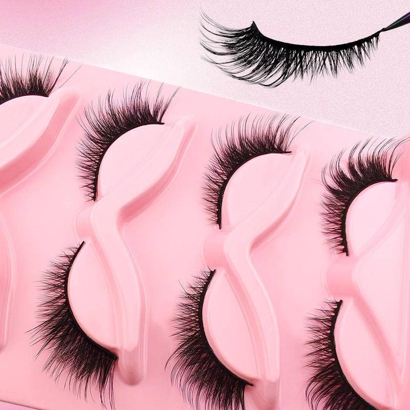 Fluffy False Eyelashes, 5 Pairs Cat Eye Look Faux Cluster Lashes, Natural Curling Eye Makeup Strip Lashes, Full Volume Eyelash for Lashes Extensions