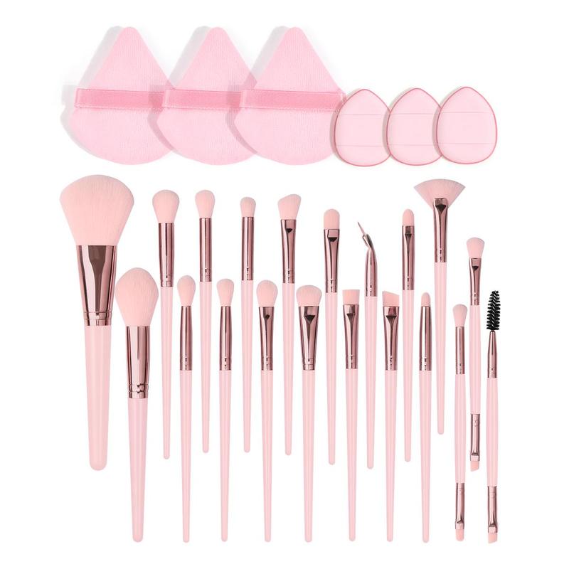 Foundation Makeup Tool Set, Including 20pcs Versatile Soft Makeup Brushes & 3 Counts Powder Puff & 3 Counts Finger Puff, Lightweight Smooth Makeup Accessories, Summer Gifts