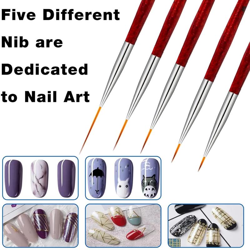 5 Pack  Art Eyeliner,  Eyeliner Brush,  Gel Polish Brush Set, Thin  Art Brush for Long Lines, Short Strokes, Detail (6 9 12 18 24mm)