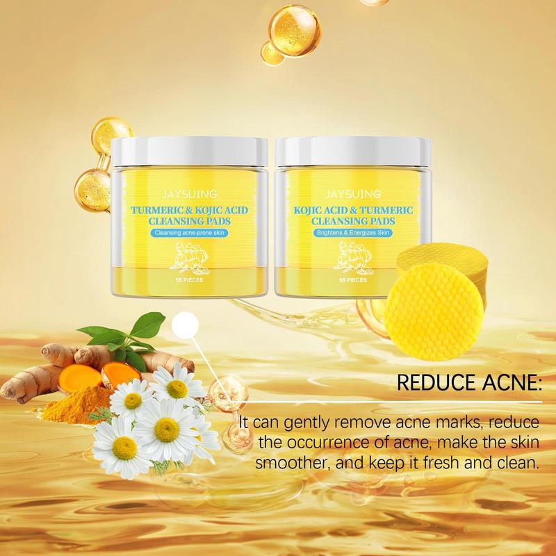 Turmeric & Kojic Acid Cleansing Pads, 1 Box Gentle Exfoliating Brightening Facial Pads, Facial Skin Care Product for All Skin Types