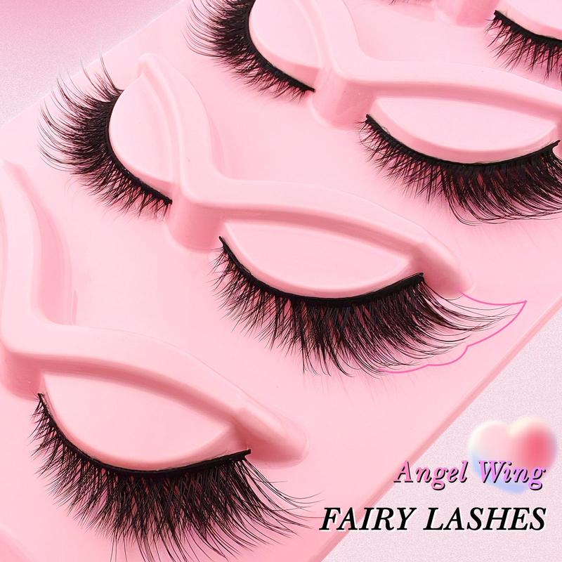 Fluffy False Eyelashes, 5 Pairs Cat Eye Look Faux Cluster Lashes, Natural Curling Eye Makeup Strip Lashes, Full Volume Eyelash for Lashes Extensions