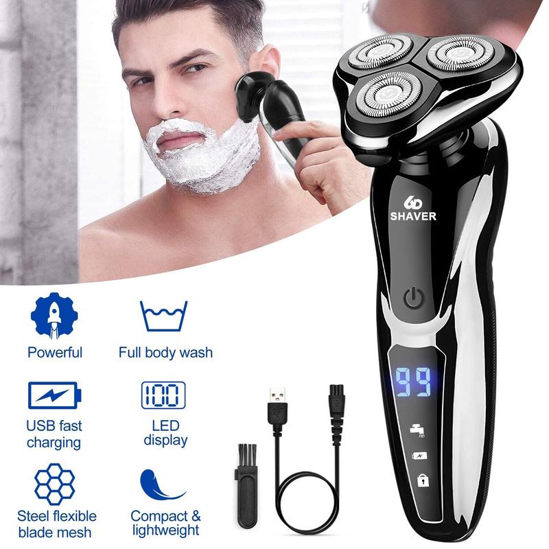 Mens Wet   Dry Electric Shaver Trimmer Rotary Razor Beard Shaving USB Rechargeable, Brush Comfort Waterproof For Father's day Gift.