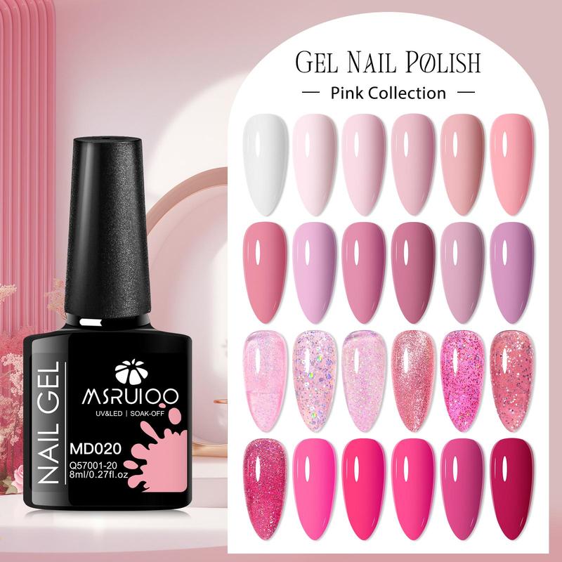 Pink Collection Gel Nail Polish Set, 24pcs set Pink Nude Glitter Colorful UV Gel, Semi Permanant Long Lasting Gel Nail Art Gift, Nail Art DIY for Women & Girls