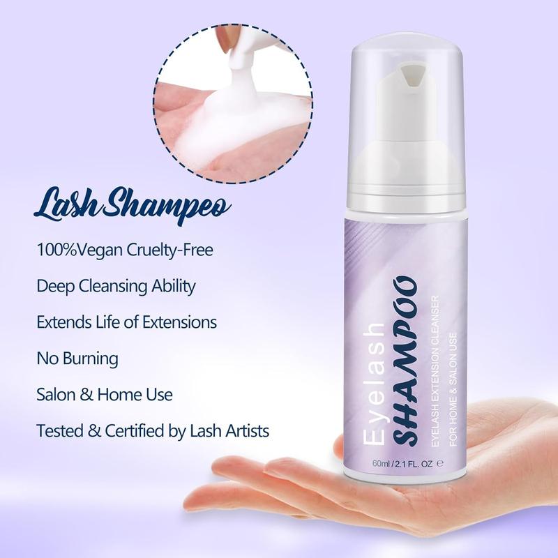 Lash Shampoo Kit Lash Cleaning - Lash Wash Cleaning Kit with Fan for Cluster Lash Eyelash Extensions False Lash, Lash Bath, Lash , Lash Soap, Lash Care, Wash Bottle, Sulfate & Oil Free, 60ml