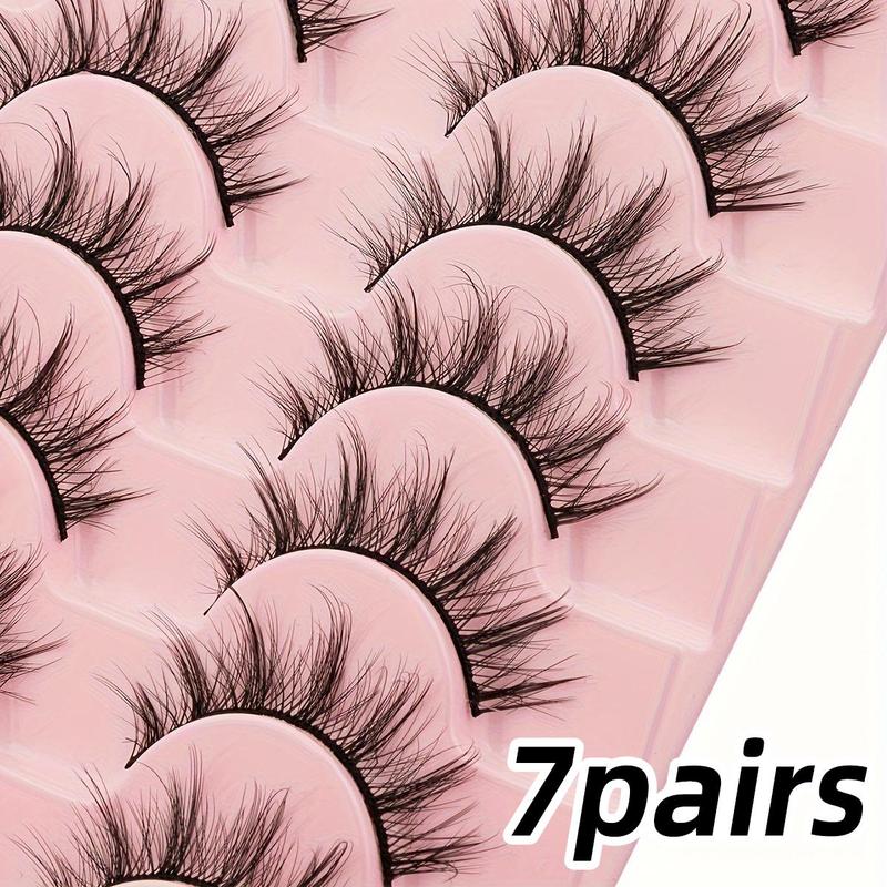 Fluffy False Eyelashes, 7 Pairs Manga Look Faux Cluster Lashes Strip Lashes for Lash Extensions, Volumized False Eyelashes