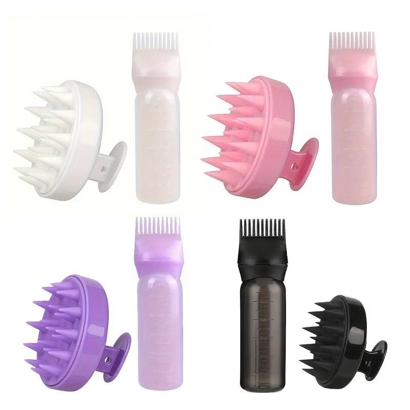 Silicone Hair Dye Bottle Set, 2 Counts set Hair Dye Bottle & Head Massage Brush, Heatless Styling Tool for Home & Salon Use, Christmas Gift