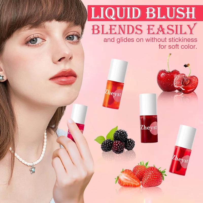 Lip Tint Korean Stain Set, 4 Colors Tinta Para Labios Waterproof Long Lasting Plumping Lip & Cheek Tint Moisturizing Non-sticky Easy Apply Mini Water Lipstick(Apple& Strawberry& Watermelon& Cherry)