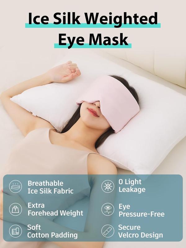 Weighted Sleep Mask, Ice Silk Eye Mask for Sleeping, Extra Forehead Weight & Eye Pressure- for Sleep Aid, Relaxation, Light Blocking for Sleeping, Traveling, Eye Cover for Women & Men