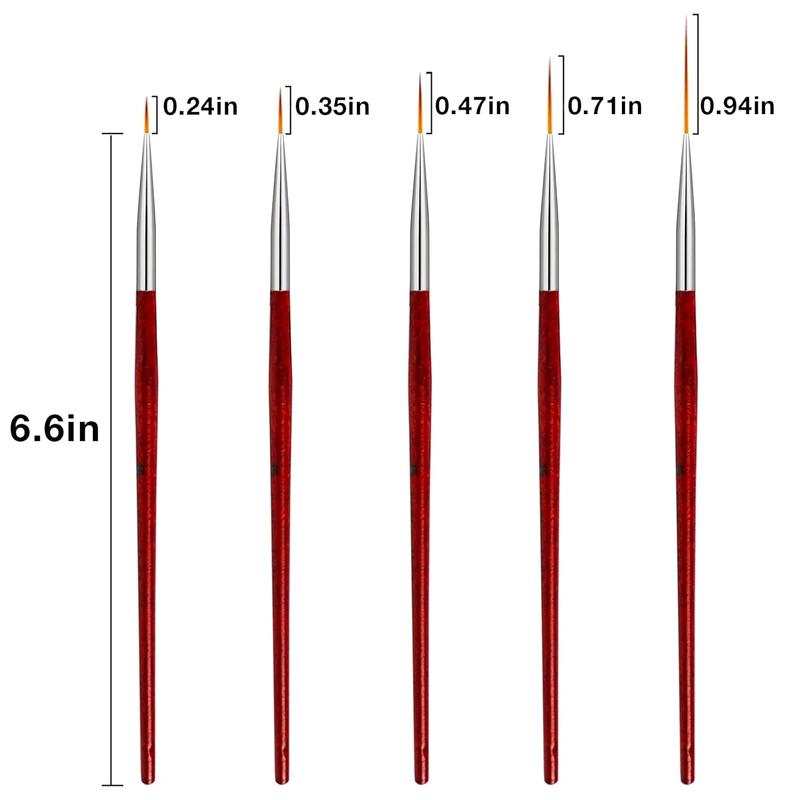 5 Pack  Art Eyeliner,  Eyeliner Brush,  Gel Polish Brush Set, Thin  Art Brush for Long Lines, Short Strokes, Detail (6 9 12 18 24mm)