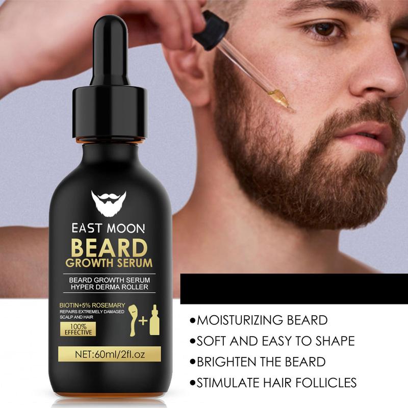 EAST MOON Beard Serum & Beard Massage Derma Roller, 2 Counts Beard Care Set for Strengthening Beard, Beard Care Product & Tool for Men, Comfort Hair Care Supplies,  Back To School, Deals for You Days