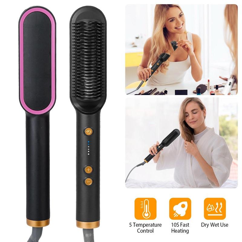 Negative Ionic Hair Straightener Brush for Women with 6 Temperature Settings, 30s Fast Heat, Anti-Scald Design, Good for Different Types of Hair, auto Shuts Off