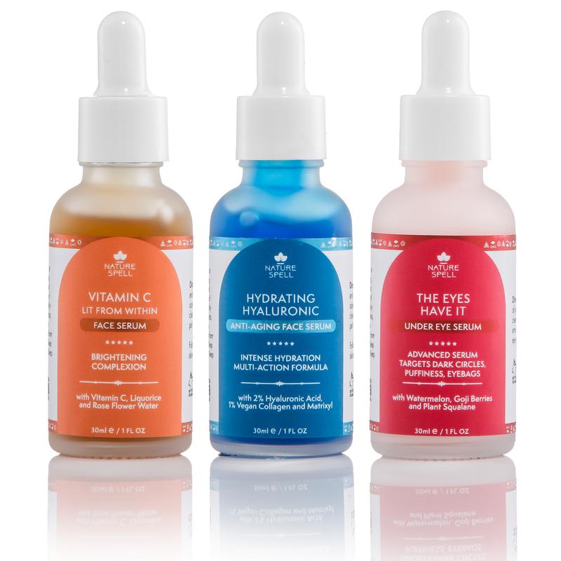 Nature Spell Supreme Serum Skincare Trio: Vitamin C Serum, Hyaluronic Acid Hydration Serum & Under Eye Serum 30ml x 3