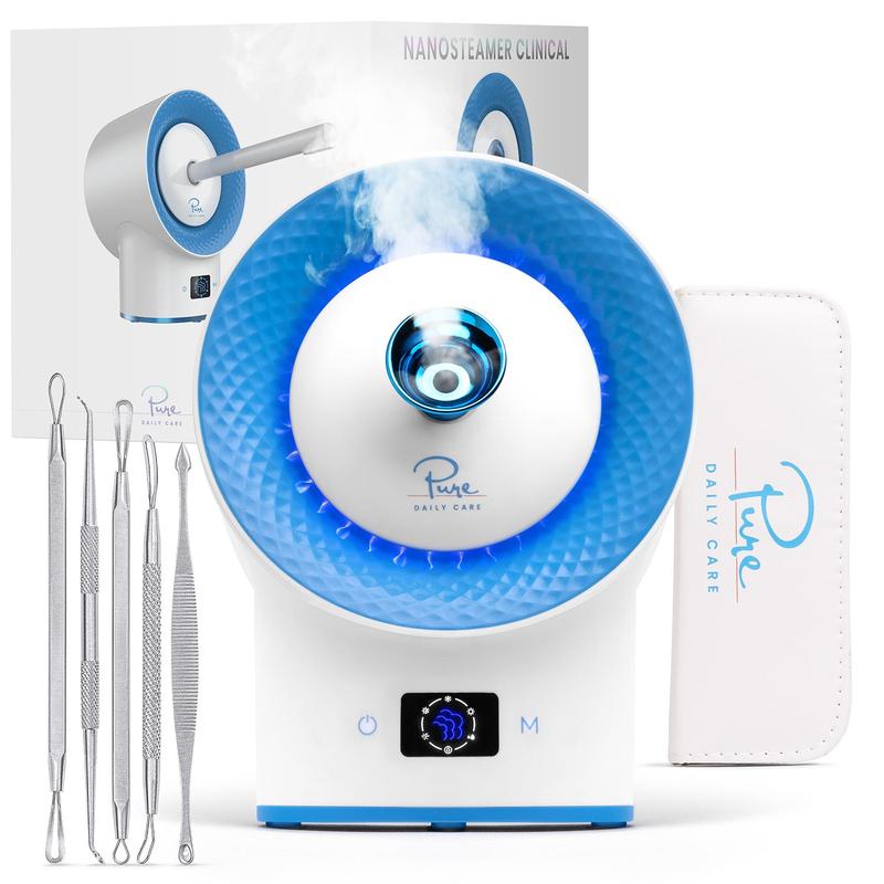 NanoSteamer Clinical 10-in-1 Smart Ionic Facial Steamer with Dual-Nozzle 360-Rotation Treatments and 6 Clinical Modes - Skincare, Aesthetic by Pure Daily Care