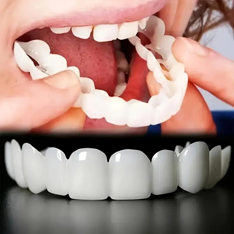 Two boxes of four pieces of fitted veneer dentures, white denture top veneer denture accessories, suitable for men and women