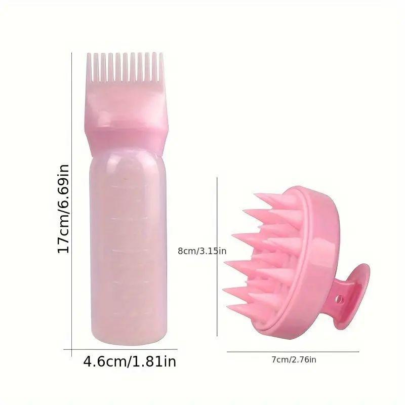 Silicone Hair Dye Bottle Set, 2 Counts set Hair Dye Bottle & Head Massage Brush, Heatless Styling Tool for Home & Salon Use, Christmas Gift