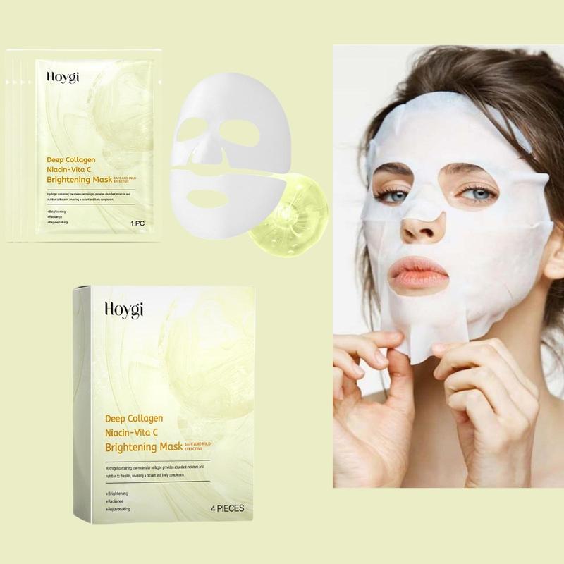 Collagen & Vitamin C Facial Mask, 4 Counts box Moisturizing Brightening Facial Mask, Hydrating Firming Face Mask, Face Care Product for Women & Men