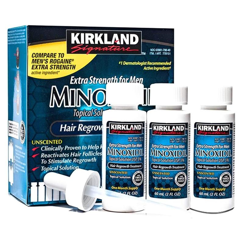 Kirkland Minoxidil Hair Care Liquid Extra Strength Hair Regrowth Treatment for Men 5% Topical Solution, 6 Month Supply, Dropper & Free Guide Included