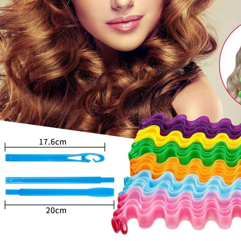 30 Pieces Heatless Waves Curlers Spiral Curls Styling Kit No Heat Hair Waver Spiral Curlers Rollers with 2 Pieces Styling Hooks for Most Hairstyles (25 cm)