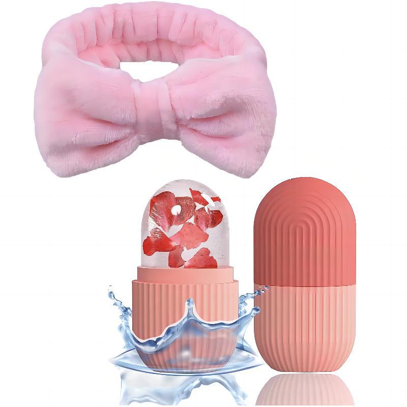 Face Ice Roller & Bowknot Headband Set for Gifts, 1 Handheld Ice Roller for Face & Hair & 1 Bowknot Headband, Face Ice Roller & Bandanas for Summer, Skincare Tools