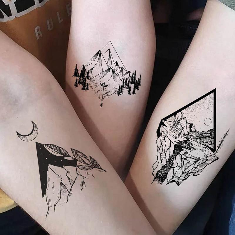 Mountain Series Pattern Temporary Tattoo Sticker, 52pcs set Vintage Fake Tattoo Sticker, Body Art Decoration for Men & Women