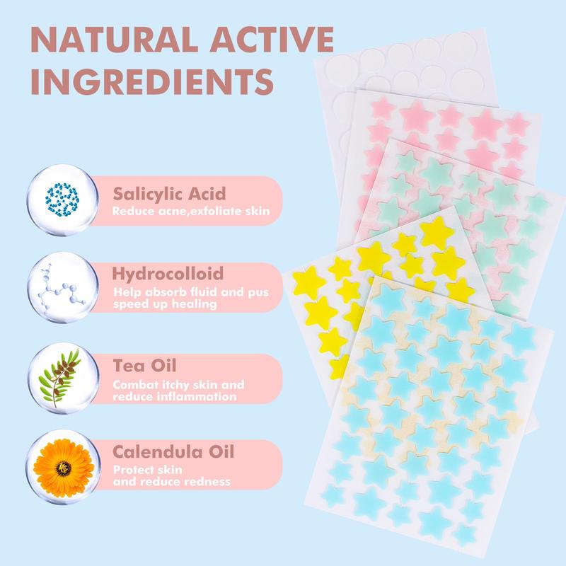 Hecmoks Pimple Patches for Face, Hydrocolloid Acne Patches, Cute Star Zit Covers, Colorful Spot Stickers with Tea Tree, Salicylic Acid & Cica Oil| 3 Sizes Skincare Calendula Skincare Calendula Skincare Calendula Skincare Calendula Matte Uv