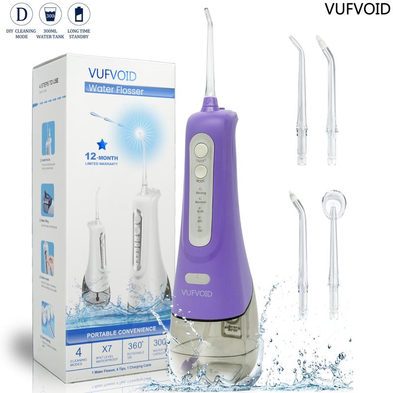 VUFVOID Water Flosser Teeth Picks, Cordless Portable Oral Irrigator, Powerful and Rechargeable, Brace Friendly, Breath Refreshing, IPX7 Waterproof, Family Pack Teeth Cleaning