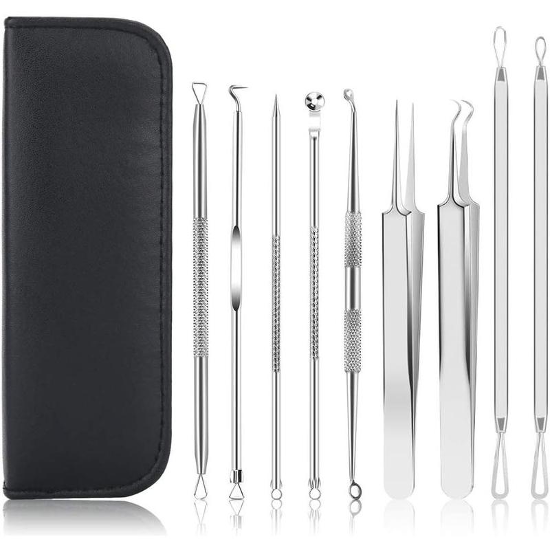 Pimple Popper Tool Kit, 9 count Blackhead Remover Tools with Tweezers, 16-Heads Professional Acne Zit Pimple Popper Extraction Tools, Whitehead Comedone Extractor Kit for Facial Nose Skincare Comfort