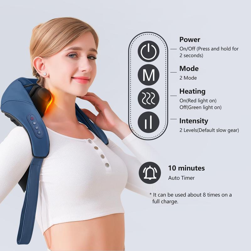 RESTCLOUD Neck and Shoulder Massager with Heat, Shiatsu Neck and Upper Back Massager with Heat, Protable Cordless Kneading Neck Massager