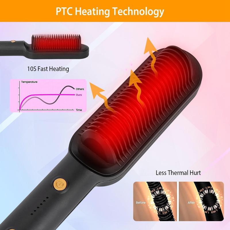 Negative Ionic Hair Straightener Brush for Women with 6 Temperature Settings, 30s Fast Heat, Anti-Scald Design, Good for Different Types of Hair, auto Shuts Off