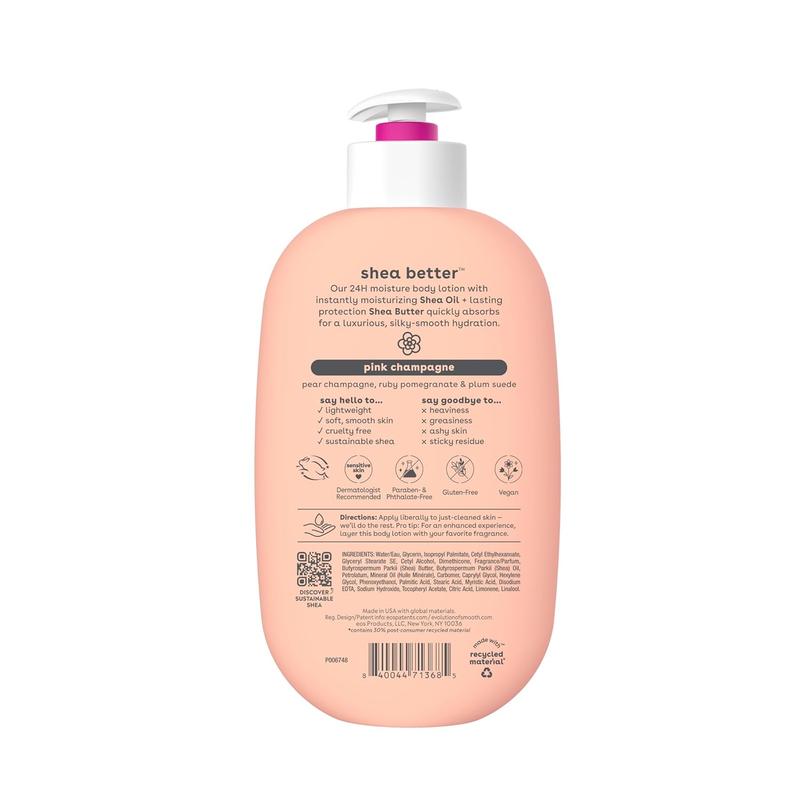 eos Shea Better Body Lotion- Pink Champagne, 24-Hour Moisture Skin Care, Lightweight & Non-Greasy, Made with Natural Shea, Vegan, 16 fl oz