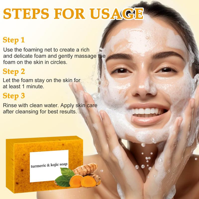 2Pcs Lemon Turmeric & Kojic Acid CleansingSoap, Kojic Acid Soap for Face