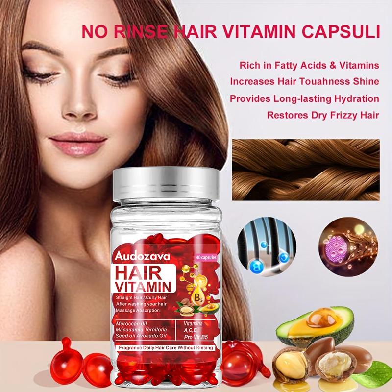 Hair Repair Serum Capsules Red, Enriched with Argan, Macadamia & Avocado Oils - Vitamins A C E Pro B5 - Unisex Hair Conditioner Treatment, Repair Damaged Hair