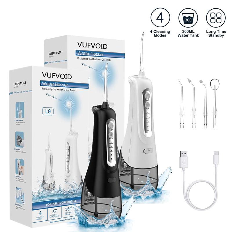 VUFVOID Water Flosser Teeth Picks, Cordless Portable Oral Irrigator, Powerful and Rechargeable, Brace Friendly, Breath Refreshing, IPX7 Waterproof, Family Pack Teeth Cleaning