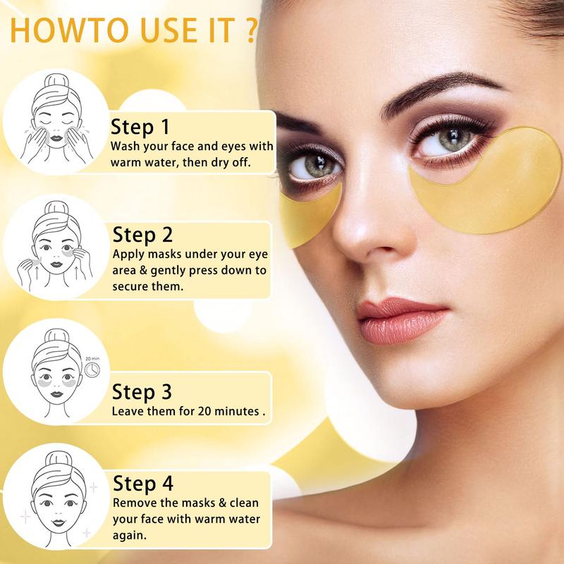 Under Eye Patches, 24K Gold Eye Mask for Puffy Eyes & Dark Circles Treatments, Reduce Under Eye Bags and Smooth Wrinkles, 60PCS Eye Skin Care Pads for Beauty & Personal Care