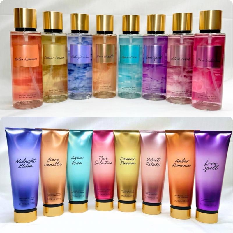 Women’s Fragrance Body Mist And Lotion 236ml   8 fl oz | Bare Vanilla | Pure Seduction | Velvet Petals | Love Spell | Coconut Passion | Amber Romance | Aqua Kiss |Midnight Bloom