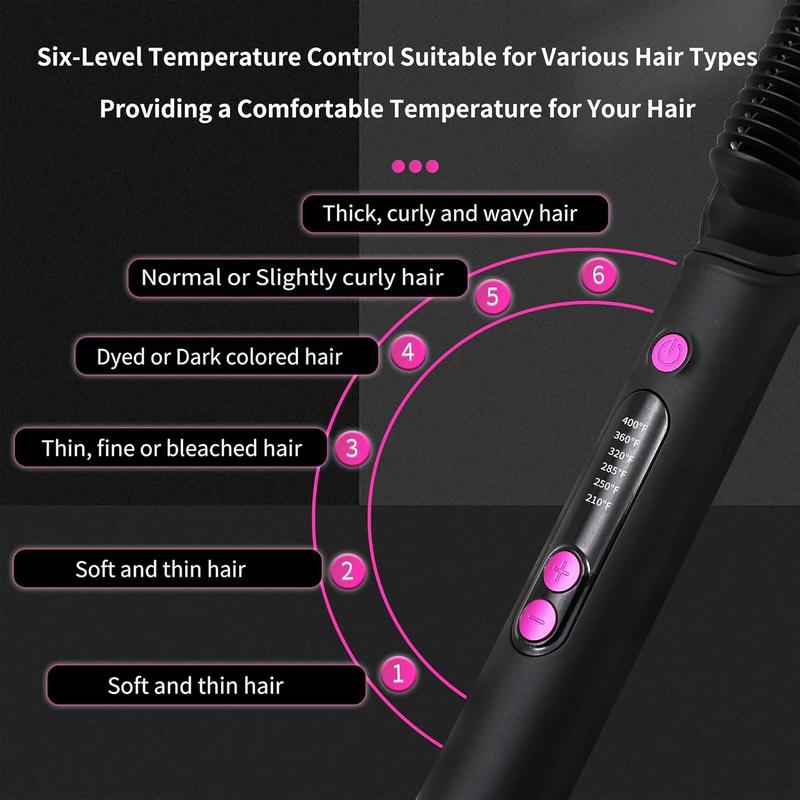 Negative Ionic Hair Straightener Brush for Women with 6 Temperature Settings, 30s Fast Heat, Anti-Scald Design, Good for Different Types of Hair, auto Shuts Off