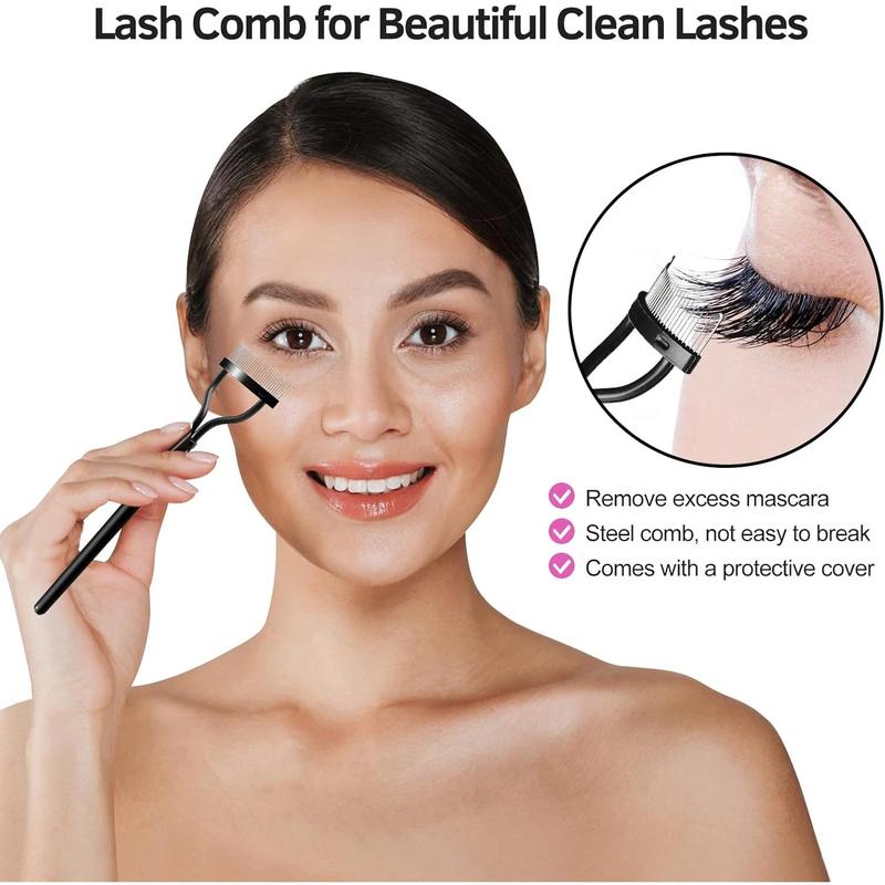 Eyelash Curlers Kit for Women w Lash Curler, Eyelash Comb Seperator, 3 in1 Mascara Brushes, Eyelash Extension Tweezers, Foldable Eyebrow Brush and Comb, 10 Silicone Refills Pads for Eyelashes