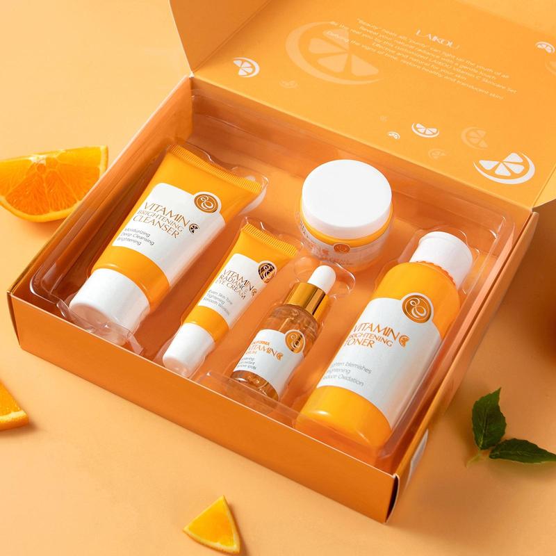 Vitamin C Skincare kit, 5 Counts set Facial Cleanser & Refreshing Toner & Facial Moisturizer & Eye Cream & Hydrating Face Essence & Sun Care Cream