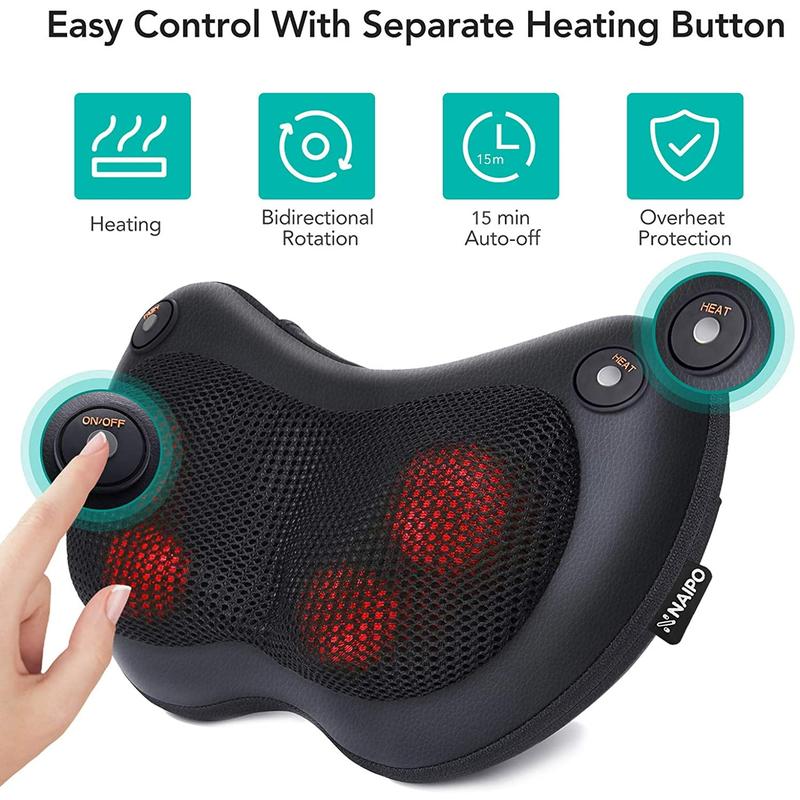 Naipo Shiatsu Neck Back Massager with Heat, Electric Massager Deep Tissue Kneading Massage to Relief Shoulder Muscles, Gift for Mom Dad Women Men in Home Office and Car