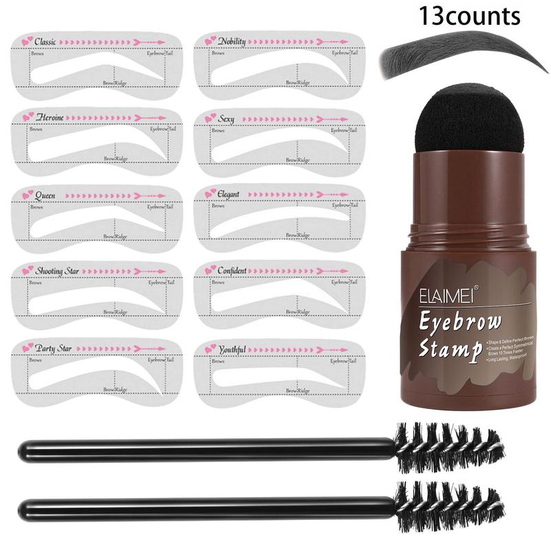 Eyebrow Stamp with Eyebrow Brush & Eyebrow Stencil Kit (13pcs set), Waterproof Eyebrow Stamp Powder, Eye Brow Makeup Tool Kit for Women and Girls