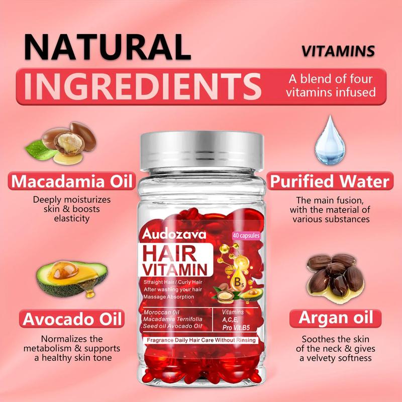 Hair Repair Serum Capsules Red, Enriched with Argan, Macadamia & Avocado Oils - Vitamins A C E Pro B5 - Unisex Hair Conditioner Treatment, Repair Damaged Hair