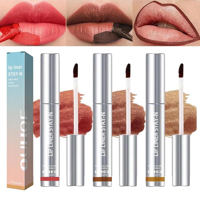 [3 PACK ONLY $19.99] 3PCS Peel Off Lip Liner Stain, 3Pcs Peel Off Lip Stain, Burgundy Red & Dark Brown & Golden Brown Long Lasting Lip Stain Peel Off, Infused with Hyaluronic Acid & Vitamin E