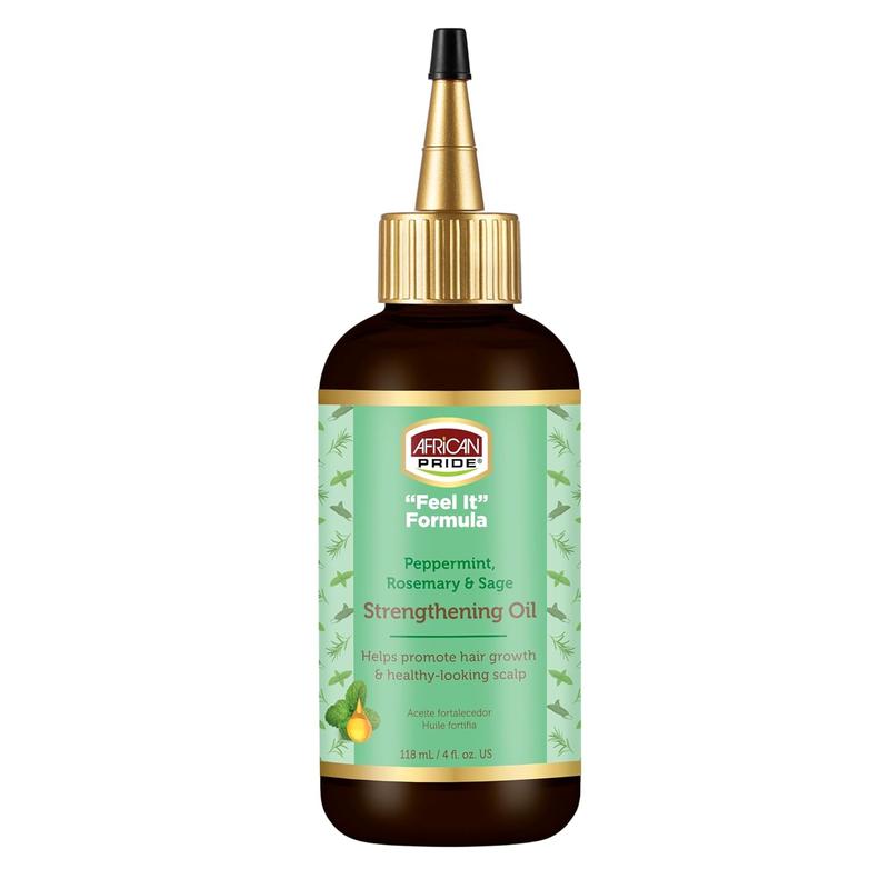 African Pride Feel It Formula, Strengthening Oil with Peppermint, Rosemary, and Sage, Helps promote Hair Growth, Nourishing Treatment for Split Ends and Dry Scalp for All Hair Types, 4 fl oz.