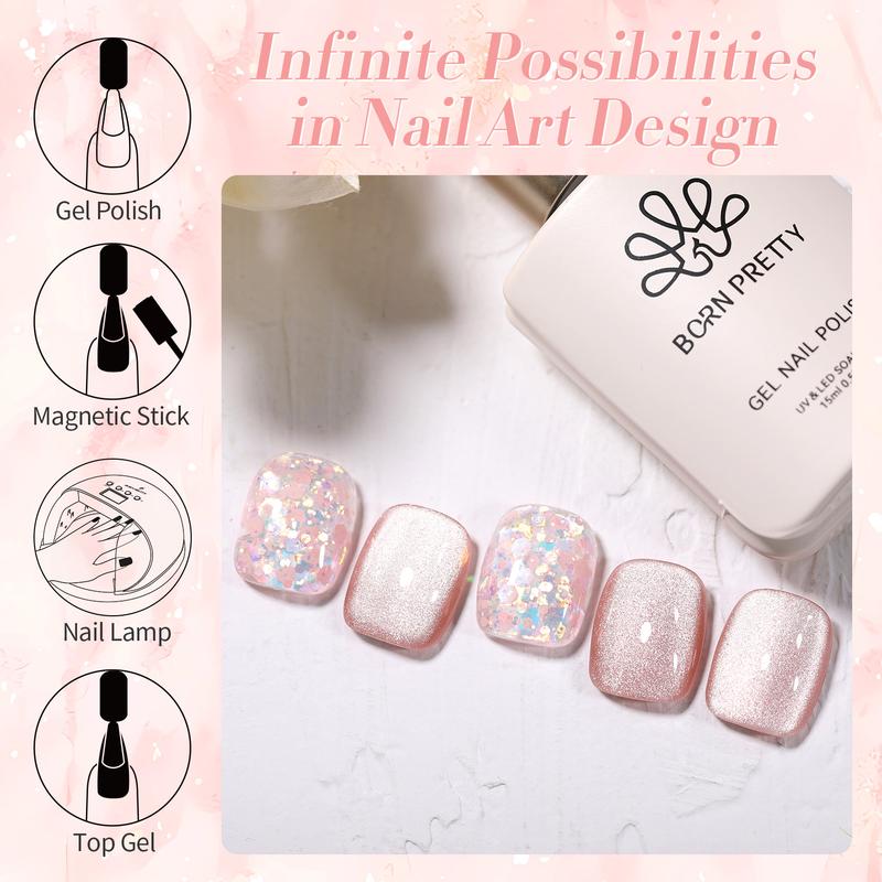 BORN PRETTY Pink Nude Cat Magnetic Gel Nail Polish With Magnetic Stick Low Shipping fee Cat Eye Polish Gel 15ml One Bottle French Nail Art Christmas Gift DIY At Home Nail Care