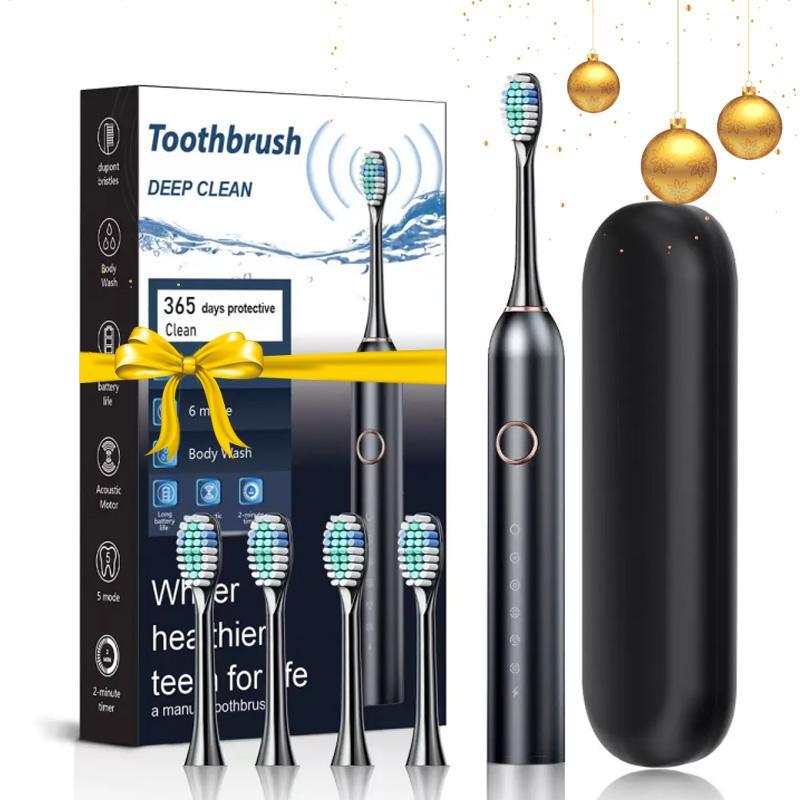 Electric Toothbrush, 1 Box Rechargeable Sonic Teeth Cleaning Toothbrush with 4 Replacement Brush Head & 1 Storage Box, Oral Care Product for Adults