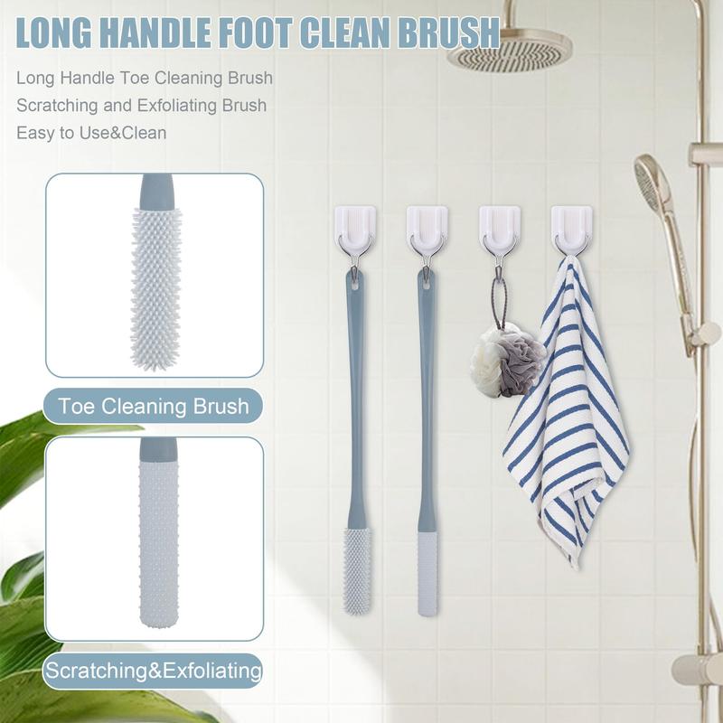 Toe Cleaning Brush, 2 Counts Foot Scrubber with Long Handle, Silicone Foot Brush, Soft Skin Exfoliation Lotion Applicator for Foot