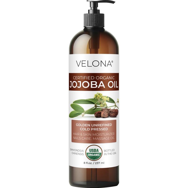 velona Organic Jojoba Oil 8 Fl Oz - 100% Pure, Unrefined Cold Pressed for Face, Hair, Body, Acne Prone Skin Care, Stretch Marks & Cuticles (With Pump)